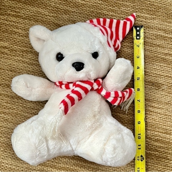 Vintage Liberty Bell Christmas White Teddy Bear Plush Stuffed Toy Hat Scarf 12” - Picture 7 of 11